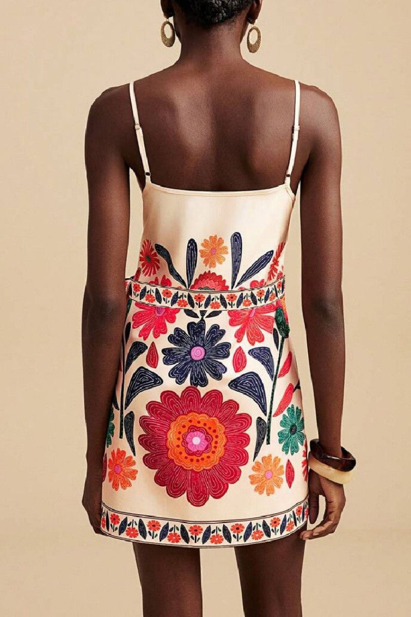 Back view of the dress showing fit and floral placement